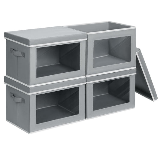 Homsorout Storage Bins with Lids - Fabric Closet Storage Bins with Window, Collapsible Baskets for Shelves 4 Pack, Home Decorative Boxes for Clothes, Closet, Office, Grey