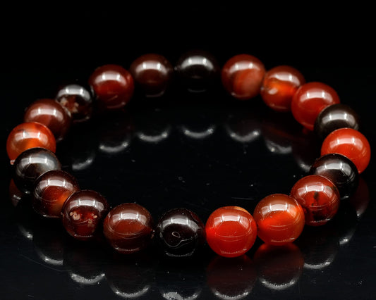 Carnelian Agate Beaded Stretch Bracelet for Men & Women | Handmade Natural Stone Jewelry with 8mm Carnelian Agate Beads | Virgo Zodiac Chakra Elastic Bracelet | Motivation Vitality Gift
