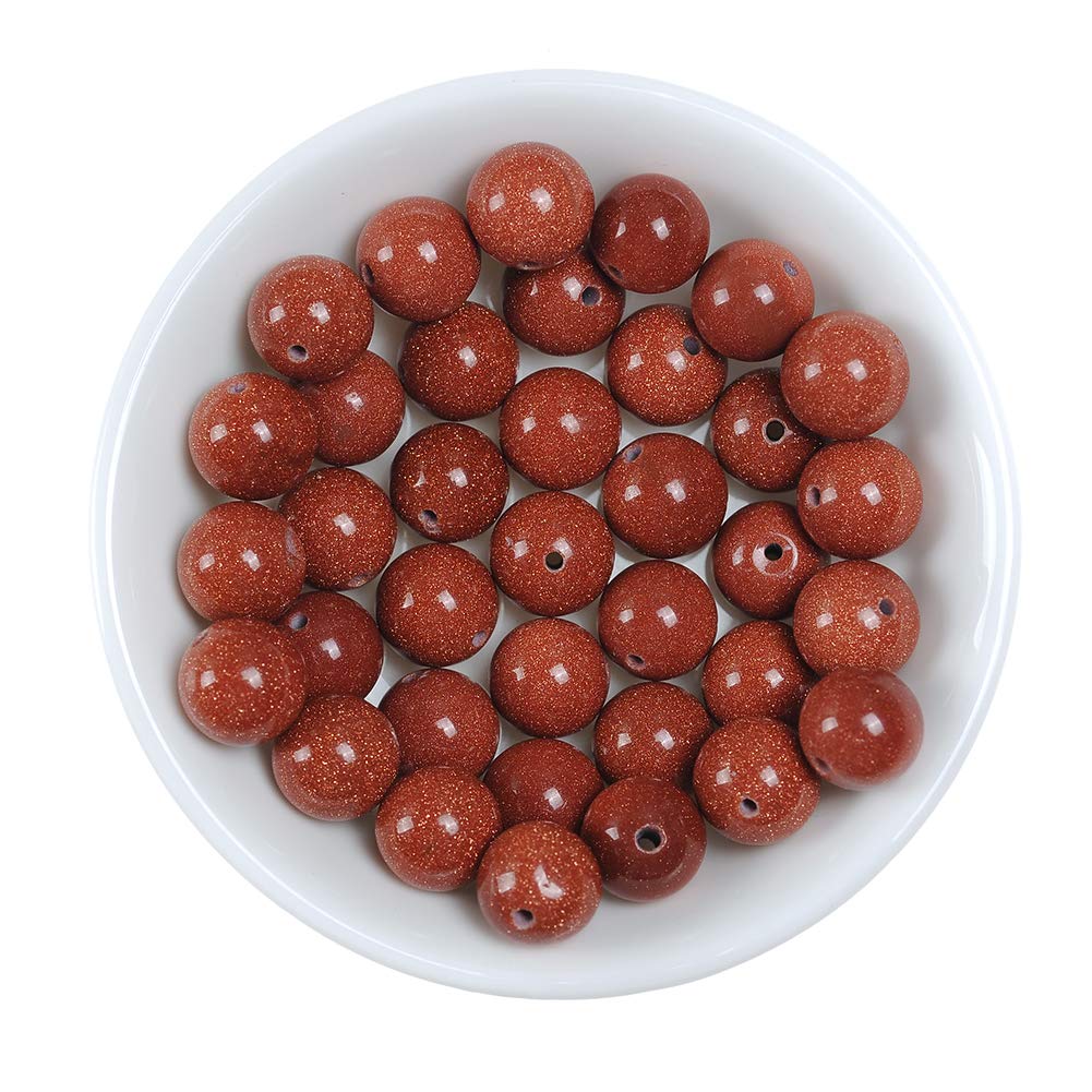 Natural Stone Beads 14mm Gold Sand Stone Round Loose Beads Crystal Energy Stone Healing Power for Jewelry Making DIY,1 Strand 15"