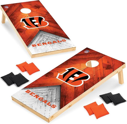 NFL Football 2' x 4' Regulation Size Solid Wood Cornhole Set with Direct Print HD Team Graphics Great Gift for Any Football Fan! Bean Bag Toss Family Outdoor Game