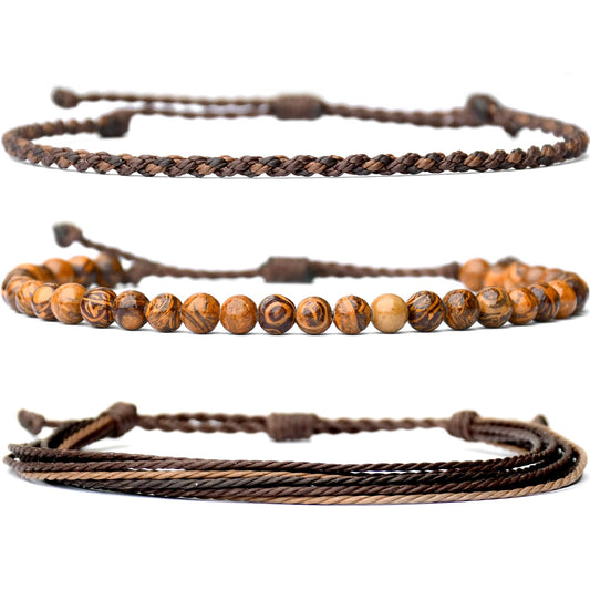Handmade Natural Stone Beaded Healing Bracelet Gift for Men Adjustable Rope String Bracelet (Rubber stone, Adjustable)