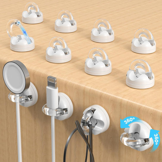 AMAZYC-US 8-Pack 360 8mm Magnetic Cable Clips Cord Organizer, Swivel Cable Holder with Slot for Phone Charging Cord