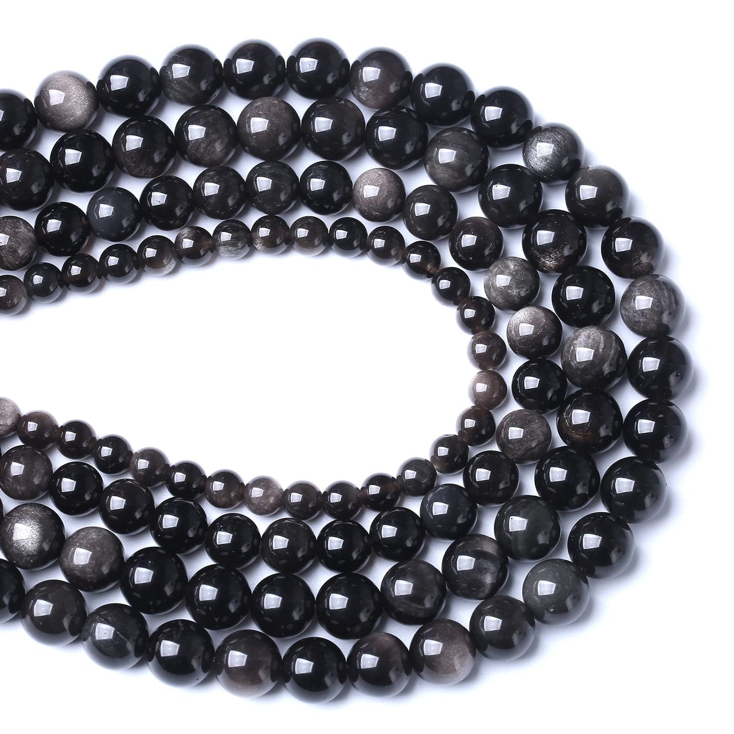 10MM 38PCS Natural Stone Silver Obsidian Loose Beads for Jewelry Making DIY Bracelet
