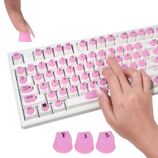 130 Pcs Keyboard Stickers for Long Nails, Ergonomics Raised Keyboard Stickers with Numbers, Self-Adhesive Round-Square PC Keyboard Tabs for Anti-Miss Typing (Pink)