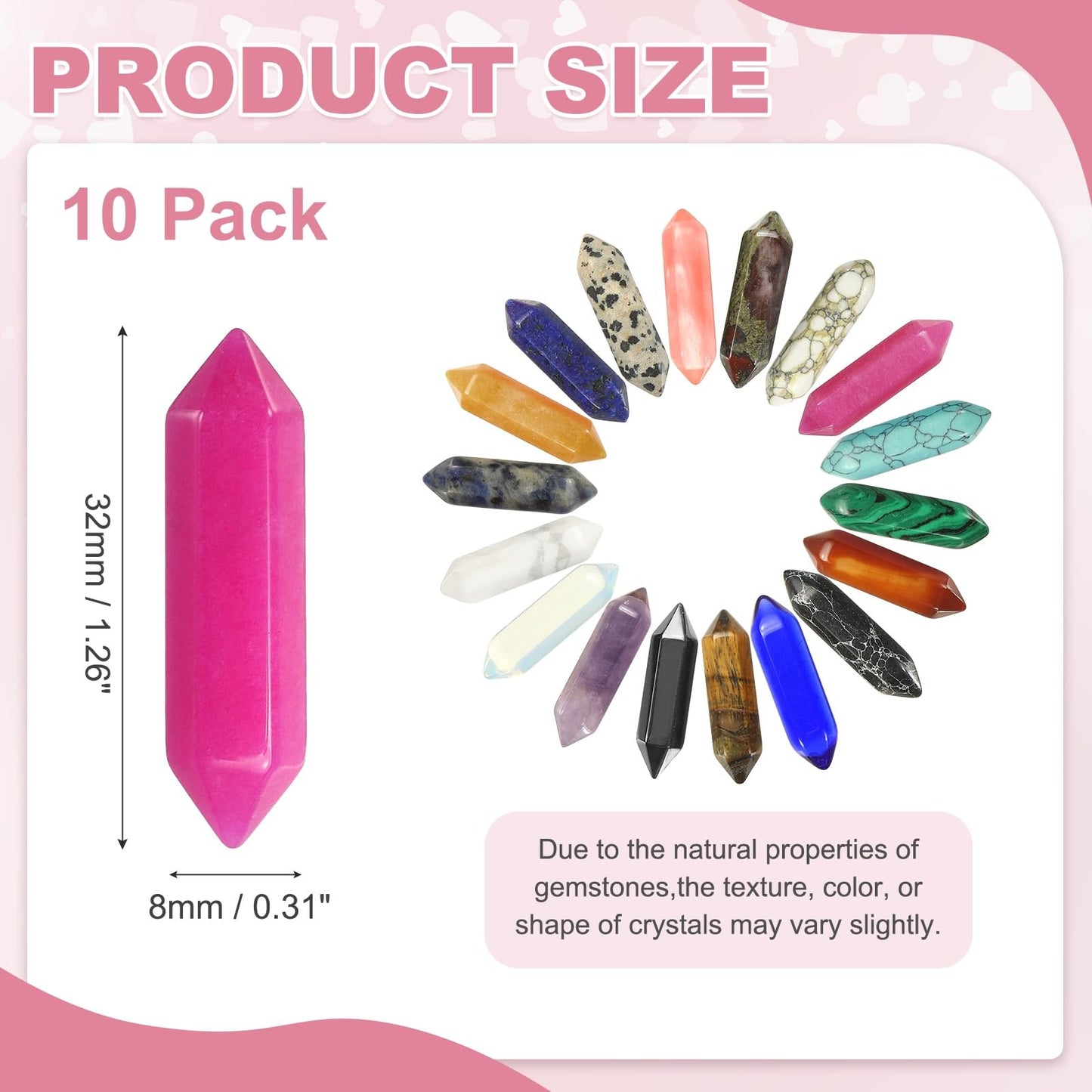 MECCANIXITY 10 Pack Rose Red Quartz Crystals, Polished Crystals Bulk Hexagonal Shaped Meditation Gemstone for Jewelry Making Energy Balance Accessories Gifts
