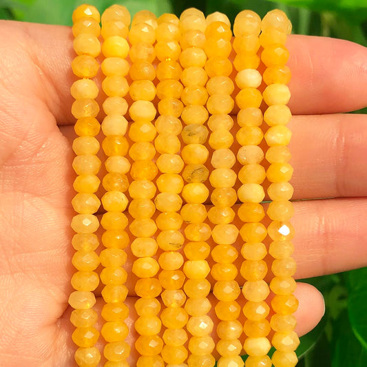 2 String 220PCS 3x5mm Natural Yellow Chalcedony Stone Beads for Jewelry Making, Songxi Facted Loose Gemstone Beads for DIY Bracelet Necklace Making Supplies with Energy Healing Chakra Power