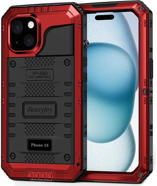 Beasyjoy 15 15 6.1", for iPhone Case Waterproof, Metal Heavy Duty Full Body Protective Case with Built-in Screen
