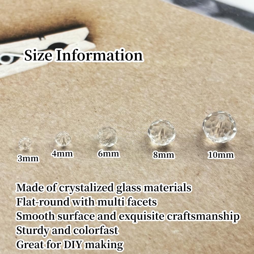 YUEXIGO 150pcs 8mm Crystal Glass Beads for Jewelry Making, Faceted Rondelle Glass Spacer Beads for Wind Chimes Bracelet Earring Necklace DIY Craft(Transparent)