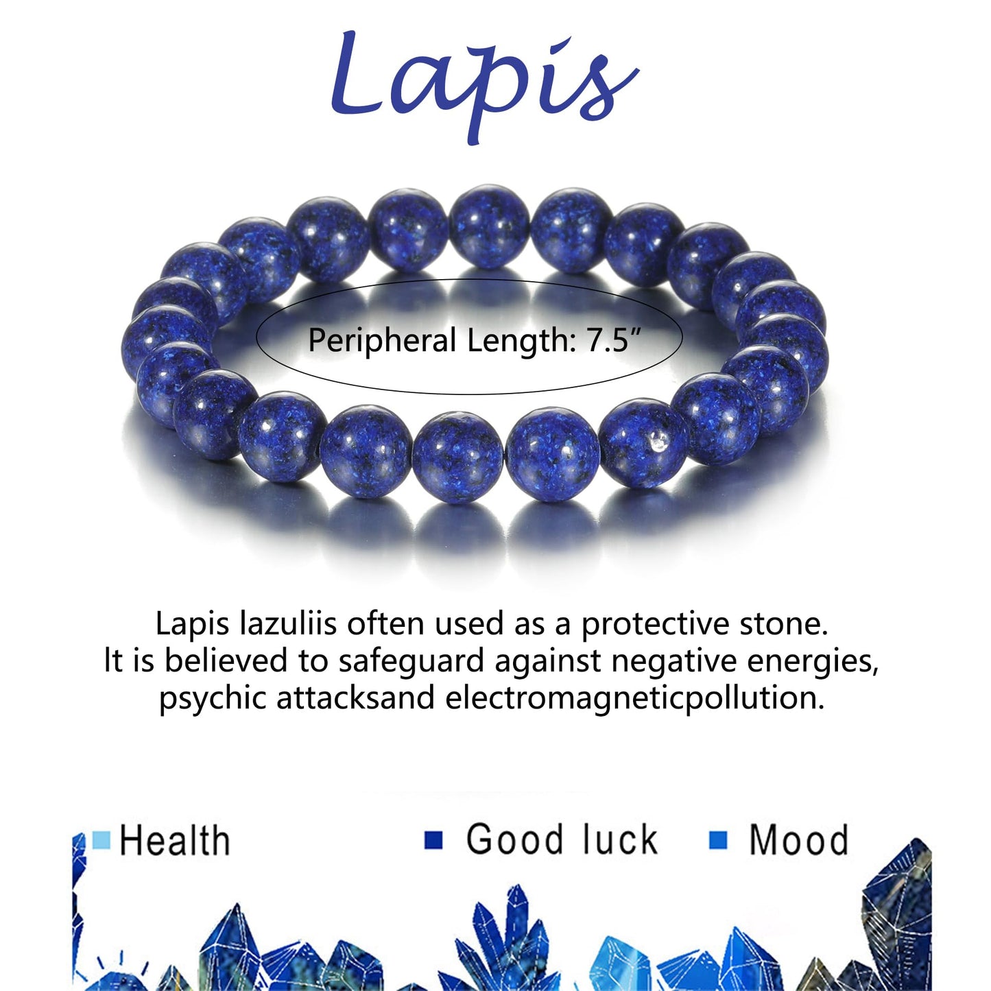 Udolfly Womens Crystal Beaded Bracelets for Women Men Protective Energy Bracelet Natural Gemstone Bead Bracelet 8mm Lapis