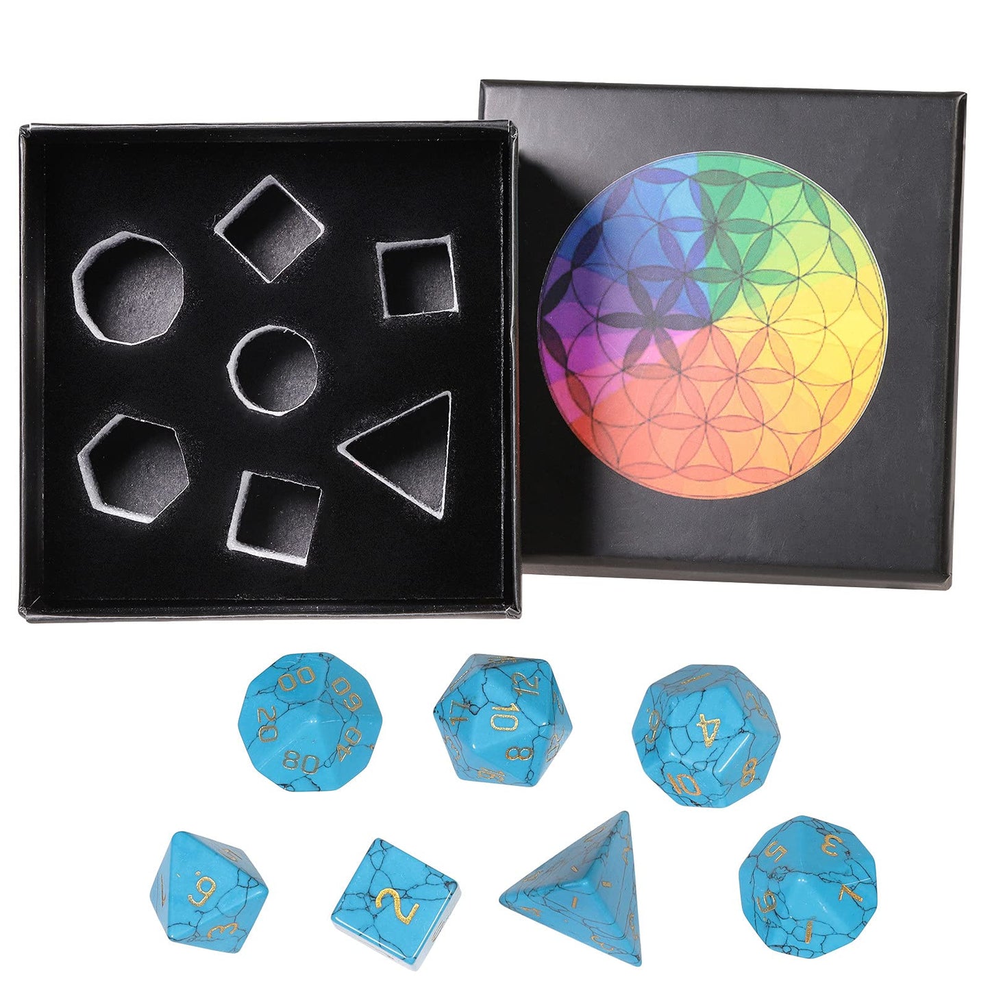 mookaitedecor 7 PCS Blue Howlite Turquoise Crystal Polyhedral DND Dice Set, Polished Tumbled Stones Dices for RPG MTG Table Games Home Decoration