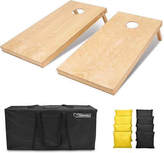 GoSports Regulation Size Wooden Cornhole Set with Natural Wood Finish - Includes Carrying Case