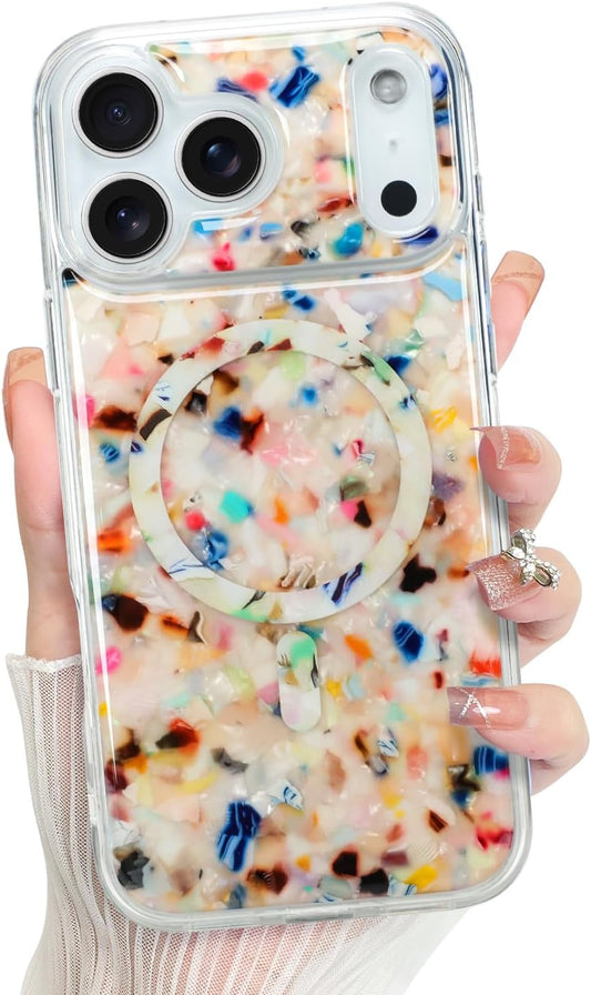 Bonoma 17 2025, for iPhone Pro Max Case Sparkly Luxury Marble Back, Magnetic Support for MagSafe Shockproof Cover