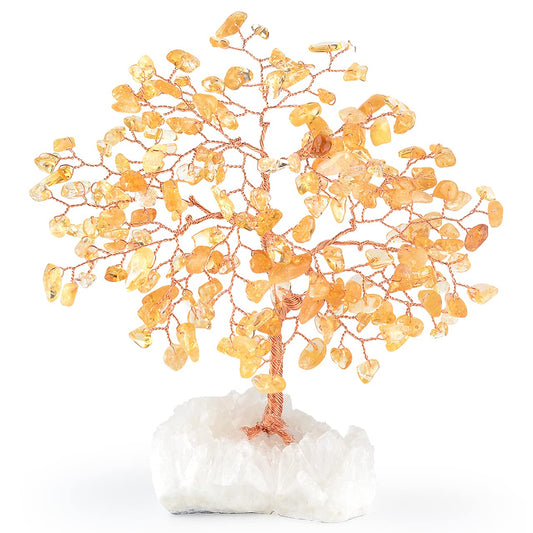 MASGEMES Natural Citrine Gemstone Crystal Tree of Life,Clear Quartz Cluster Base,Bonsai Money Tree Feng Shui Home Decor,Healing Crystals Positive Energy Gift for Luck and Wealth 5.5"-6.3"