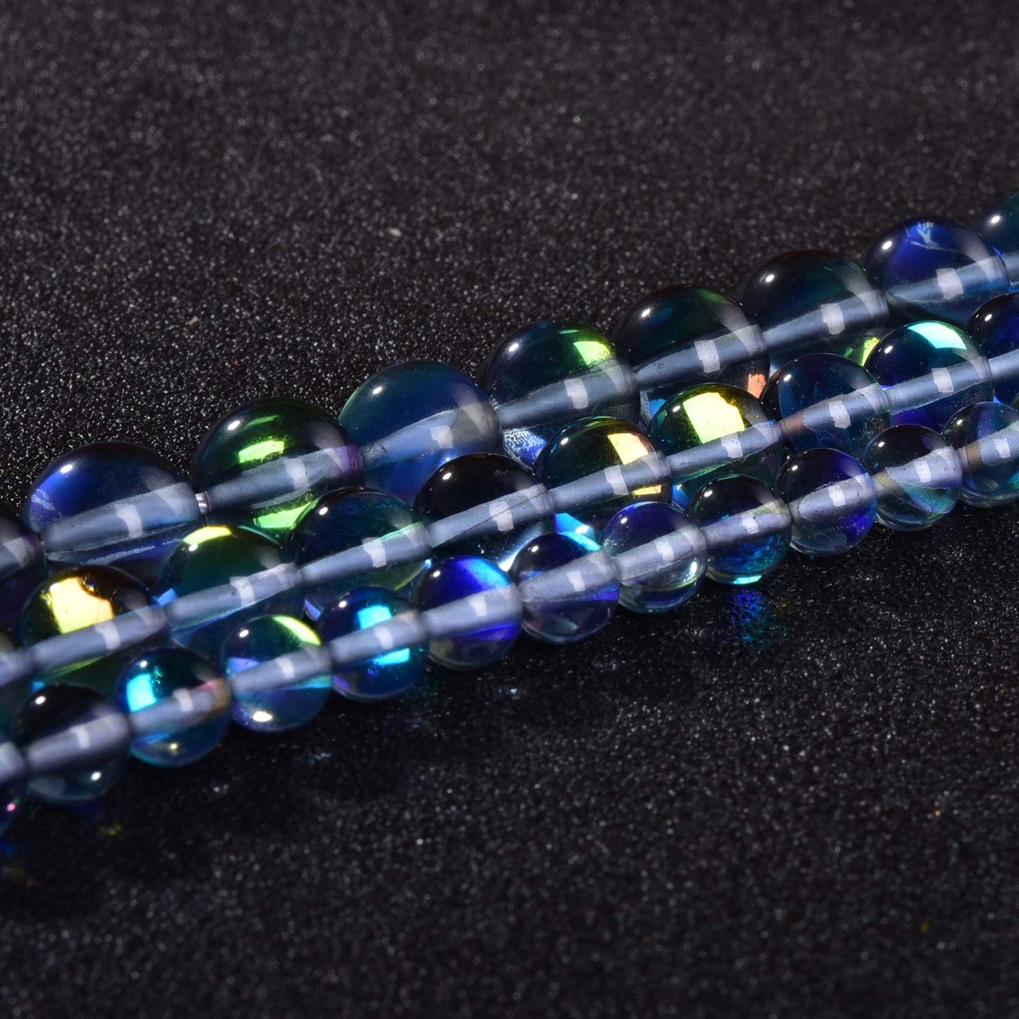 Asingeloo 48PCS 8mm Gray Angel Aura Round Gemstones Polished Mermaid Aura Moonstone Bead Smooth Stone Loose Beads Crystal Quartz for DIY Jewelry Making 1 Strand 15”