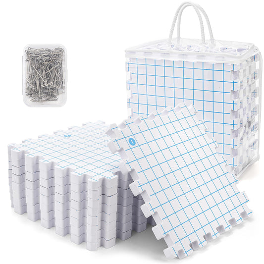 Suwimut 9 Pack Blocking Mats for Knitting & Crochet Projects, 12" x 12" Interlocking Blocking Boards, 0.75" Extra Thick Aligned Grid Knitting Mats with 100 T Pins and Storage Bag
