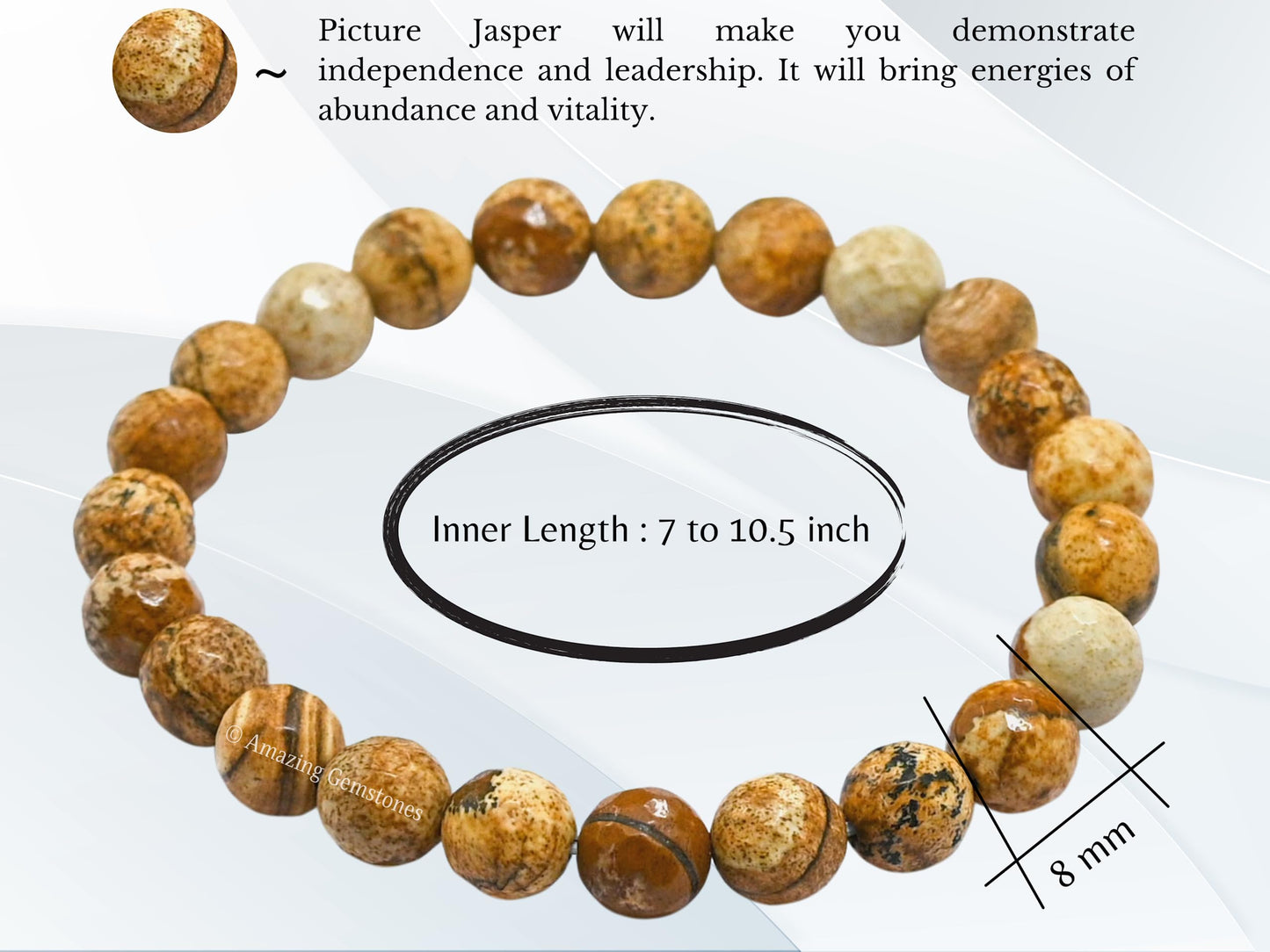Amazing Gemstone Picture Jasper Bracelet for Women - Chakra Mens Bracelet Protection Crystals&Healing Stones - Blessing Bracelet Spiritual Meditation Gift (Faceted Beaded Bracelet)