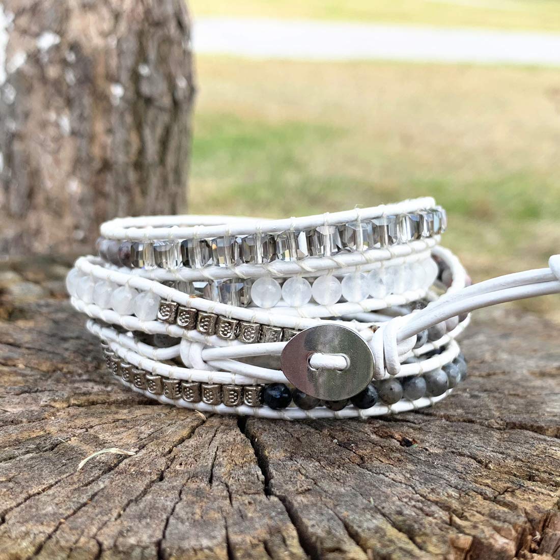 YGLINE Handmade Wrap Bracelet Turquoise, Jasper & Amazonite Natural Stones Leather Charm 5 Strands Boho Bracelet