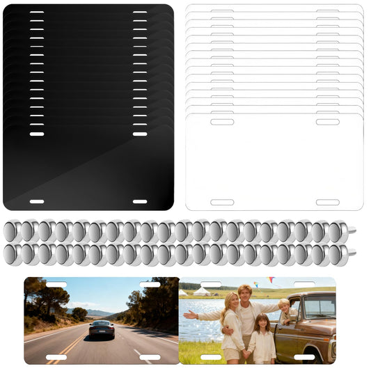 50 Pack Sublimation License Plate Blanks, 25 Black & 25 White, Metal Aluminum DIY Custom License Plates with Screw Sets 0.6mm Sublimation Blank License Plate for Automotive and Home Decoration
