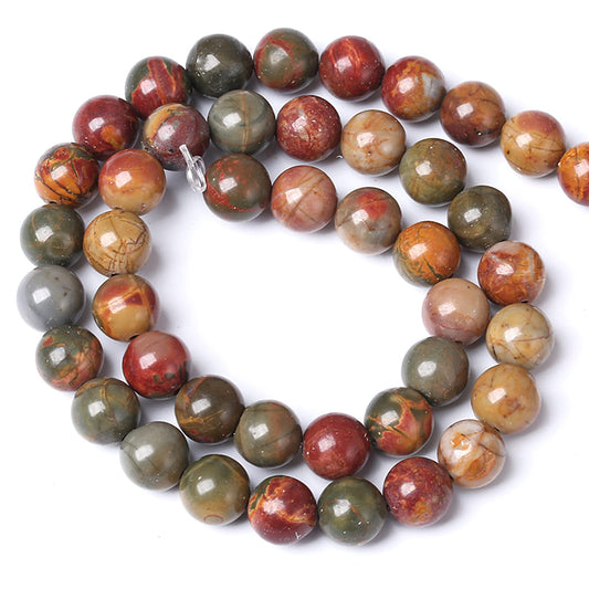 10MM 37PCS Natural Stone Picasso Jasper Loose Beads for Jewelry Making DIY Bracelet