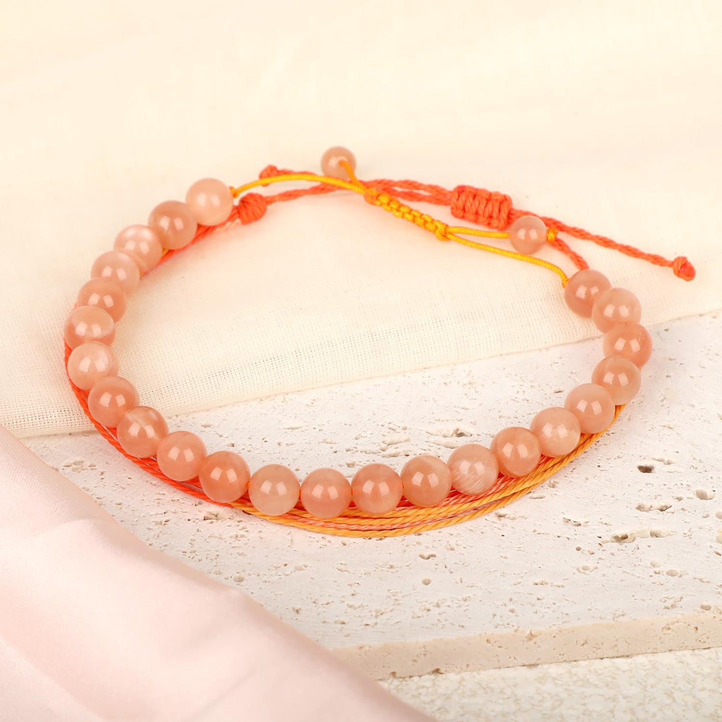 LPBeads 8mm SunStone Bracelet with Handmade Rope Bracelet Size Adjustable Natural Stone Crystal Healing Bracelets Gifts for Unisex Adults