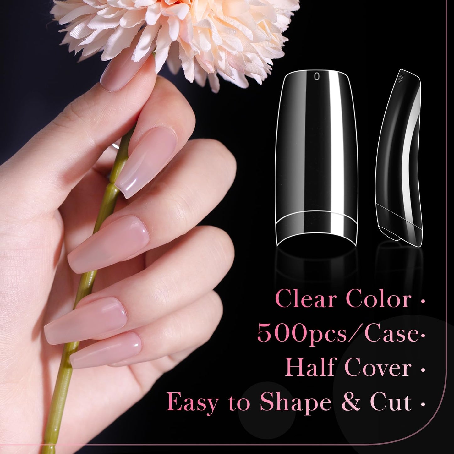 krofaue 500PCS Clear False Nails Tips & 500PCS Half Cover False Nails Tips