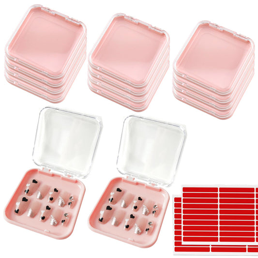 14 Pcs Press On Nail Packaging Box Press on Nail Storage Box for Press Ons with 60 Pcs Adhesive Double Sided Tape for Fake Nail Storage Case Nail Display Nail Salon Supplies Nail Art Business (Pink)