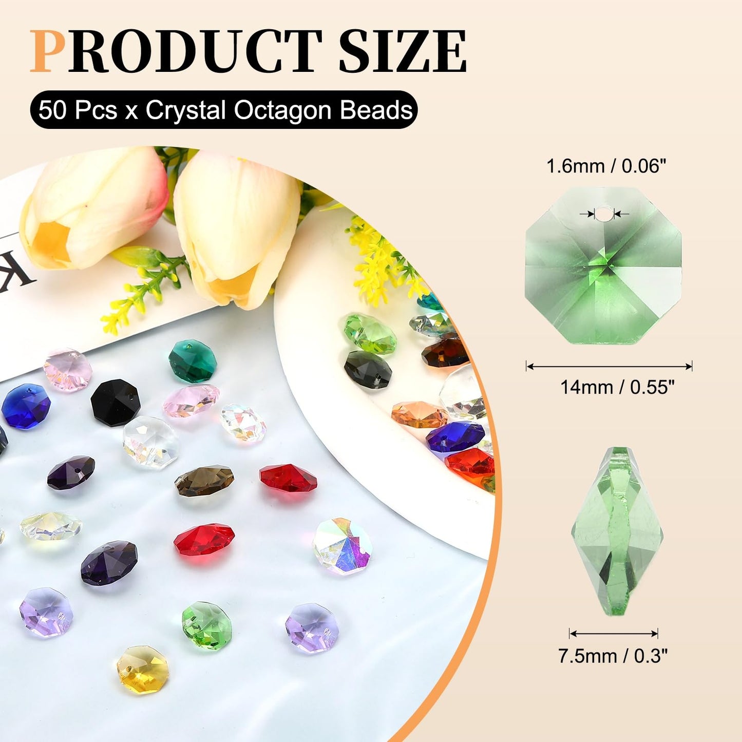 uxcell 50Pcs 1 Hole Crystal Octagon Beads, 14mm K9 Glass Hanging Chandelier Beads Prisms Parts for Crystal Chandeliers Lamp Hanging Pendant Jewelry DIY Craft, Fruit Green