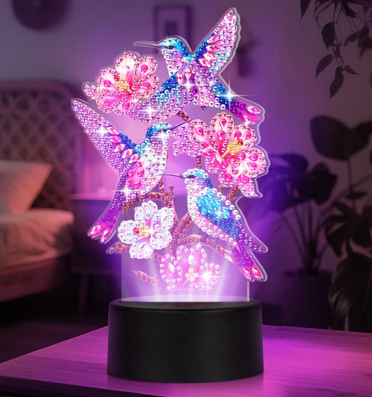 ALKALO Diamond Painting Night Light, Diamond Painting Kits for Adults Desktop Ornaments for Table Diamond Art Accessories for Adult Beginner Touch Lamp for Bedrooms Living Room-Birds