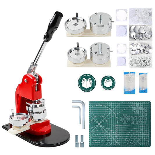MK.Bear Button Maker Machine Multiple Sizes, Pin Maker Button Machine 1.25+2.25 Inch (32+58mm), DIY Button Press Machine Kit with 200 Button Parts Supplies, Comes with Circle Cutter and Cutting Mat