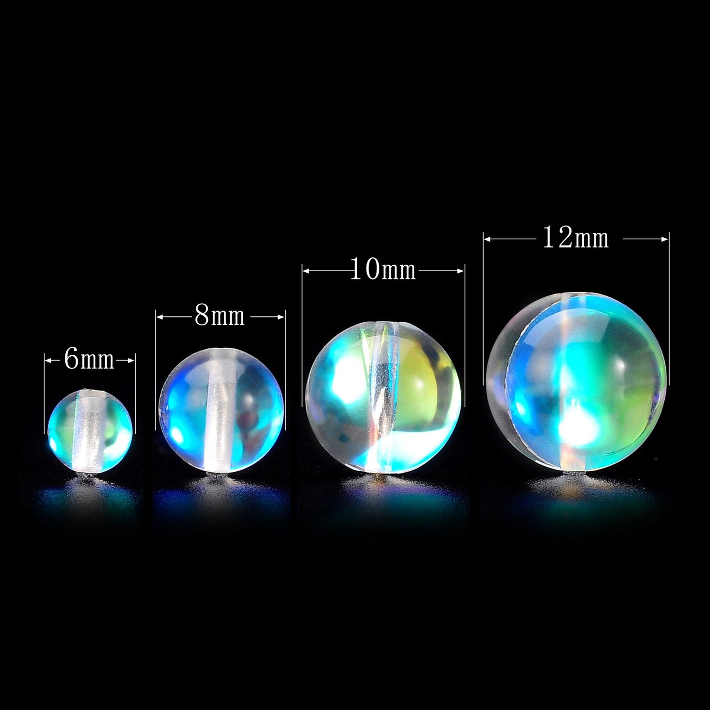 RUBYCA Round Moonstone Crystal Glass Beads Aura Iridescent for Jewelry Making (1 Strand, 12mm, White)