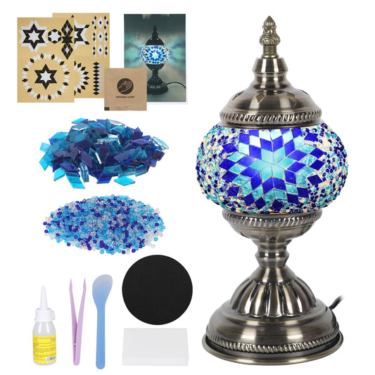 GYHPD DIY Turkish Mosaic Lamp Kit, Stained Glass Table Lamp Making Kit - Fun, Easy, No Experience Required, Complete Mosaic Art & Craft Project Kit for Adults & Teens, Make Your Own Table Lamp (Blue)