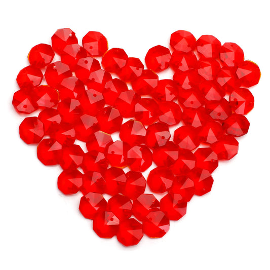14mm 100pcs Crystal Suncatcher Octagon Beads Prisms, Ideal for Jewelry Making, Chandelier Crystals DIY Parts, Chandelier Replacements,Arts Crafts(Red)