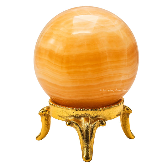 Amazing Gemstone Yellow Calcite Banded Crystal Ball with Stand - 2 Inches Crystal Sphere Meditation Balls for Witchcraft and Decorative Balls