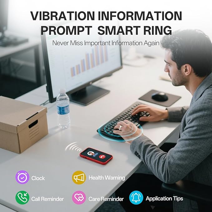 Smart Ring with Vibration Alerts, Health Tracker Ring with Body Temperature Monitor, Heart Rate, Sleep & Fitness Tracking, Waterproof Activity Ring for Men & Women, No App Fees (Gunmetal Gray, 9#)