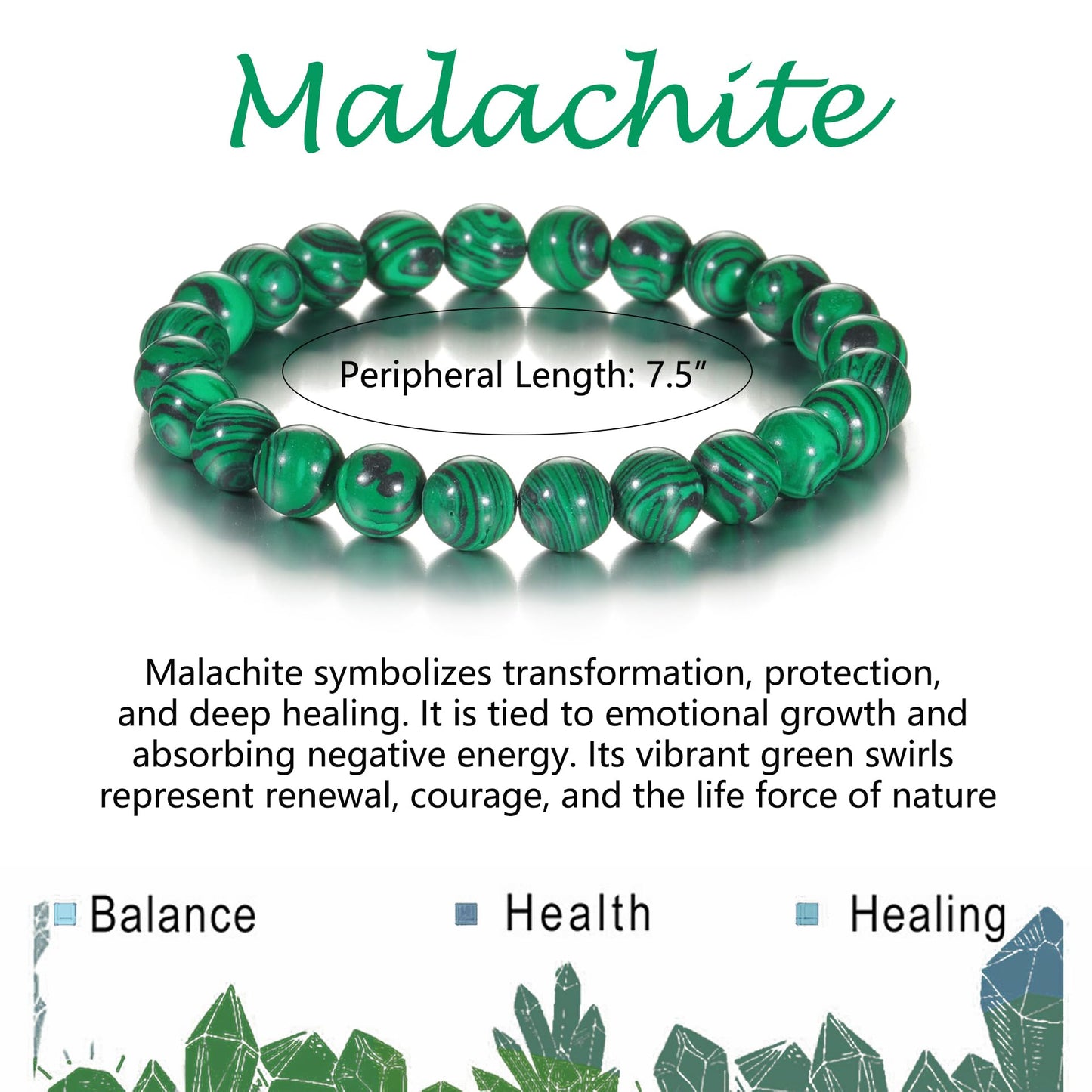 Udolfly Womens Crystal Beaded Bracelets for Women Men Protective Energy Bracelet Natural Gemstone Bead Bracelet 8mm Malachite