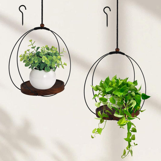 2 Pcs Hanging Planters for Indoor Plants, Black Macrame Plant Hanger Holder, Modern Wall Ceiling Planter Hangers Flower Pot Holder for Indoor Outdoor Plants Garden Home Decor,Pot Not Included