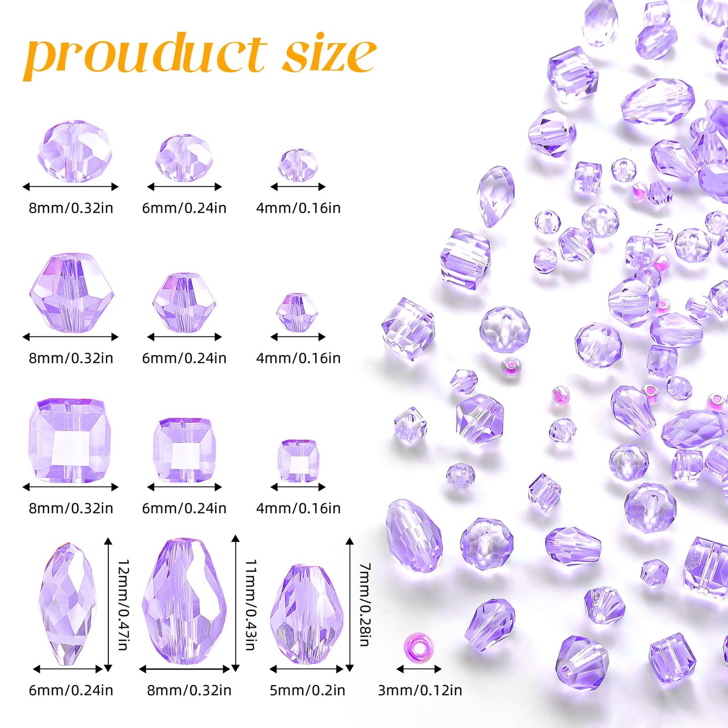 Laopottbeads 1500 Pcs Crystal Glass Beads for Jewelry Making – 12 Styles Bicone, Rondelle, Cube, Teardrop & 3mm Spacer Beads, DIY Bracelet Necklace Earring Craft Kit with Organizer Box(Light Purple)