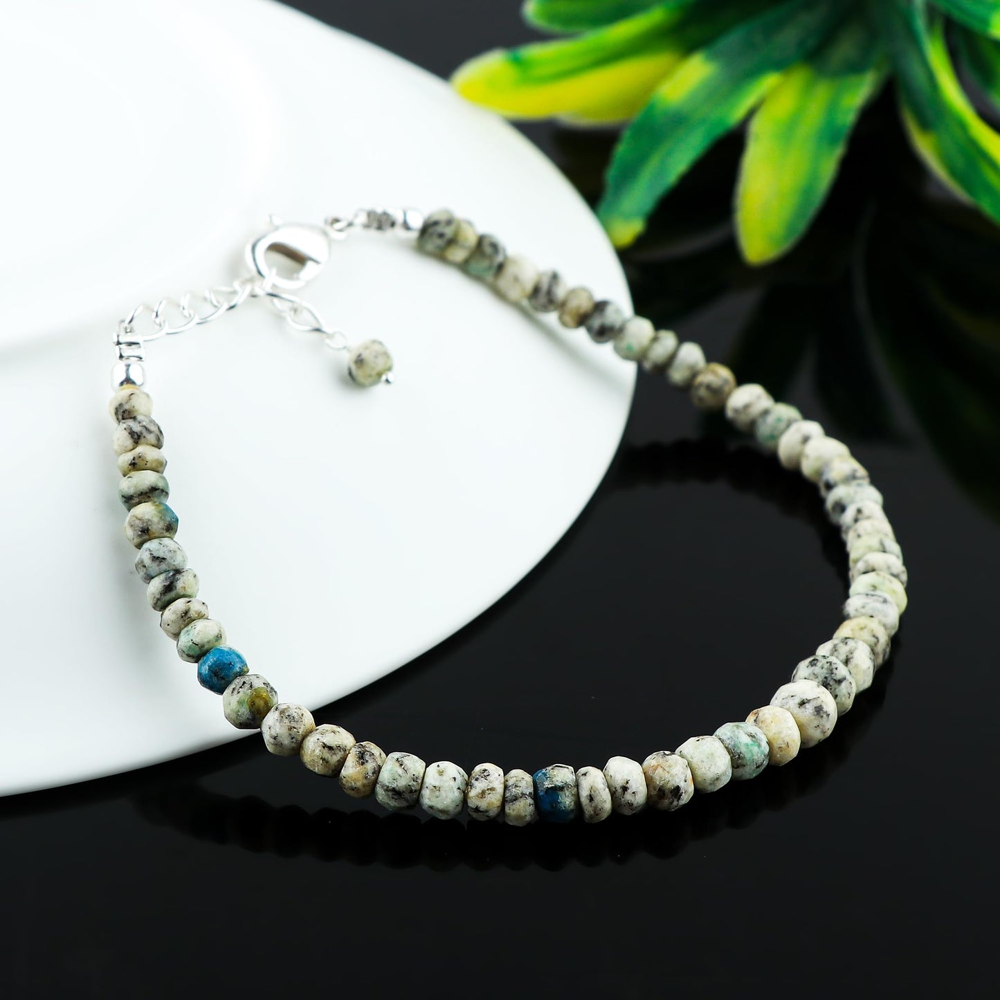 CRYSTALINES Natural K2 Jasper Gemstones Beads Dainty Bracelets, Handmade, Beaded Crystals Jewelry, Women Bracelet, Jasper Stones, Silver Plated, Adjustable Chain-7+1inch, AAA Grade