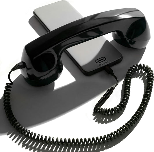 60s Handset 3.5 mm Opis Technology Micro Retro Phone for Smartphones, Corded Receiver with Plug and USB-C Adapter