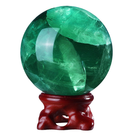 TUMBEELLUWA Fluorite Crystal Ball with Stand for Fortune Teller Witchcraft Divination, Decorative Gemstone Sphere for Home Decor, 61-70 mm