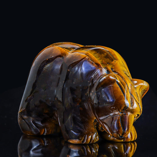 Hxswkk 3" Yellow Tiger Eye Crystal Bear Figurine Gifts for Hand Carved, Gemstone for Office Bear Statues Home Decor