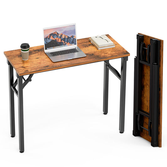 TEMI Small Computer Desk Folding Table - 35.8" Foldable Office Desk, No Assembly, Perfect for Small Spaces in Bedroom, Dorm, or Apartment, Portable Mini Desk or Study Table with Compact Design, Brown