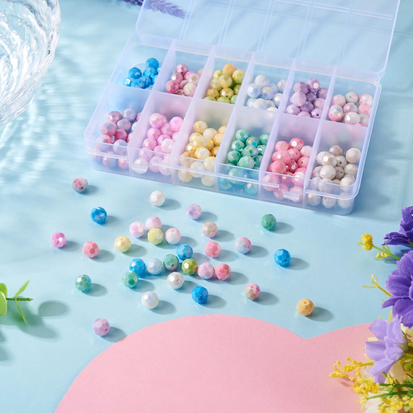 Elecrelive 240Pcs 8mm Faceted Glass Beads 12 Colors Colorful Crystal Beads Imitation Jade Gems for Bracelet Necklace Jewelry Making