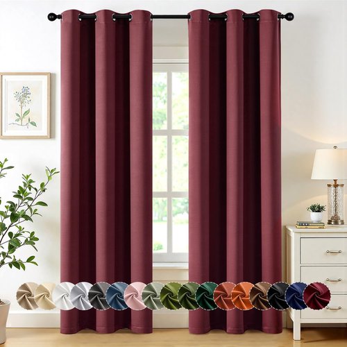 MIULEE Burgundy Red Blackout Curtains - Thermal Insulated Room Darkening Drapes | 90-Inch Long, 2 Panels