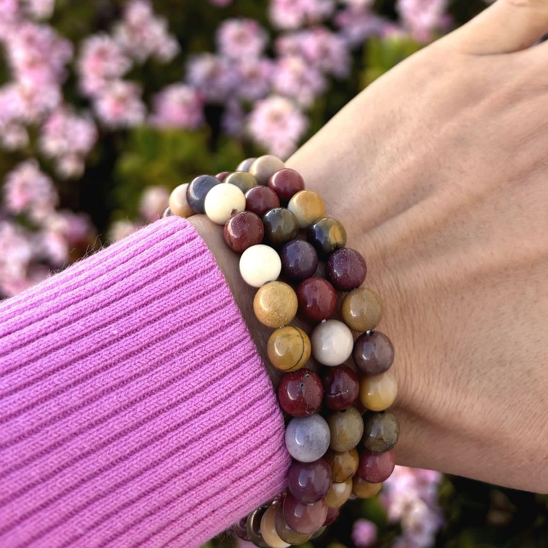 Adabele Real Natural Mookaite Jasper Gemstone Beaded Bracelet 8.5 inch Stretch Chakra Healing Crystal Stone Jewelry Women Birthday Gift (Unisex) GB8-D4
