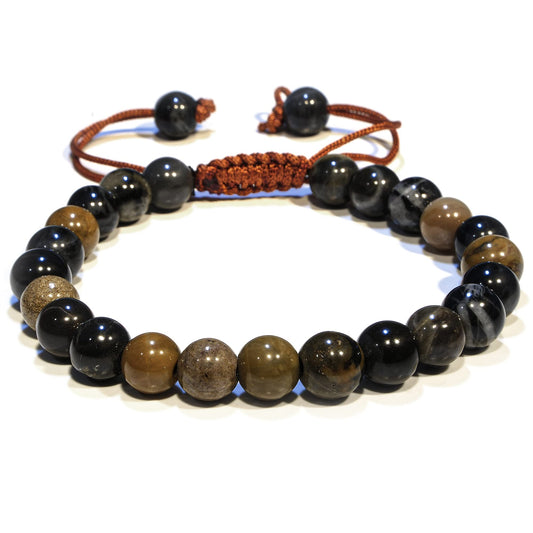 ANAYA AGATE Healing Crystal Bracelet – Chic Gemstone Bracelet for Men and Women – 8mm Round Bead Bracelets for Spiritual Healing, Protection, Positive Energy - Petrified Wood