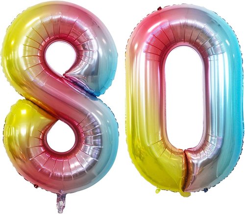 GOER 80th Birthday Balloons - 42 Inch Jumbo Rainbow Foil Helium Decorations for 80th Anniversary