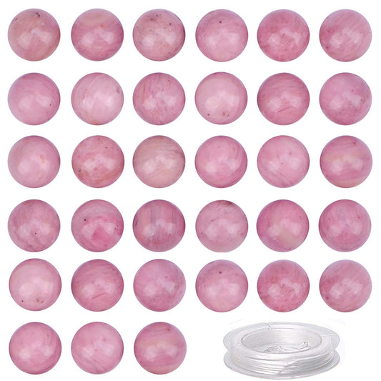 100Pcs Natural Crystal Beads Stone Gemstone Round Loose Energy Healing Beads with Free Crystal Stretch Cord for Jewelry Making (Rhodochrosite, 8MM)