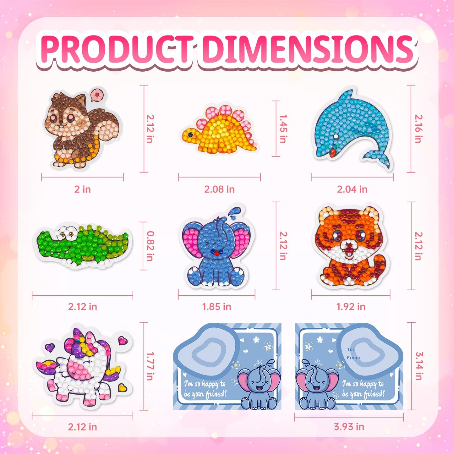 VOOADA Valentines Day Cards for Kids,Perfect 28 Pack Animal Buddies Painting Arts Crafts Kits for Kids School Classroom Birthday Party, Diamond Art Stickers Party Favors Packs for Boys Girls Gift