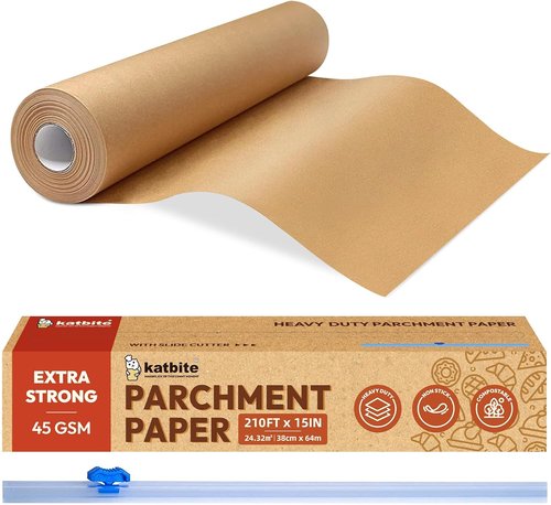 Katbite Unbleached Parchment Paper Roll - Heavy Duty Non-Stick Baking Paper, 15" x 210 ft